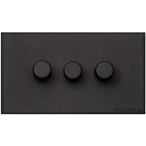 Windsor Range Matt Black Switches & Sockets, WBK - 3 Gang Dimmer 400 watts (Compatible with halogen/ incandescent bulbs) by Heritage Brass By M-Marcus