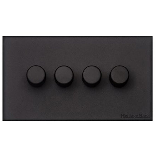 Windsor Range Matt Black Switches & Sockets, WBK - 4 Gang Dimmer 250 watts (Compatible with halogen/ incandescent bulbs) by Heritage Brass By M-Marcus