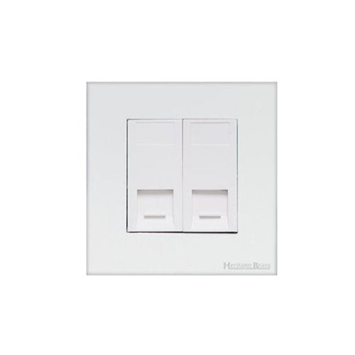 Windsor Range Matt White Switches & Sockets, WNW - 2 Gang CAT6 by Heritage Brass By M-Marcus