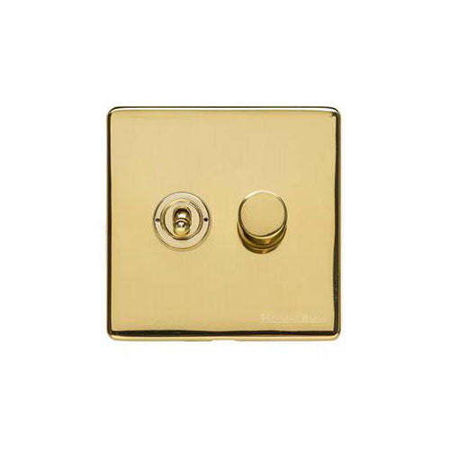 Vintage Range Polished Brass Switches & Sockets, X01 - 2G Mixed Toggle Dimmer Switch 1xToggle 1xTED by Heritage Brass By M-Marcus