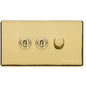Vintage Range Polished Brass Switches & Sockets, X01 - 3G Mixed Toggle Dimmer Switch 2xToggle 1xTED by Heritage Brass By M-Marcus