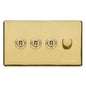 Vintage Range Polished Brass Switches & Sockets, X01 - 4G Mixed Toggle Dimmer Switch 3xToggle 1xTED by Heritage Brass By M-Marcus