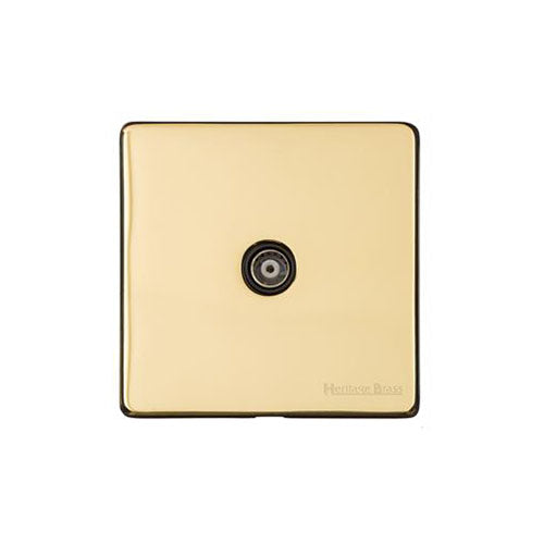 Vintage Range Unlacquered Polished Brass Switches & Sockets, XUL - 1 Gang Non-Isolated TV Coaxial Socket by Heritage Brass By M-Marcus