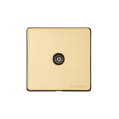 Vintage Range Unlacquered Polished Brass Switches & Sockets, XUL - 1 Gang Isolated TV Coaxial Socket by Heritage Brass By M-Marcus