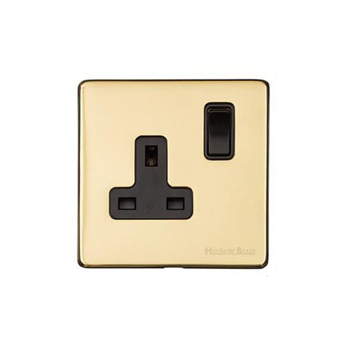 Vintage Range Unlacquered Polished Brass Switches & Sockets, XUL - Single Socket (13 Amp) by Heritage Brass By M-Marcus