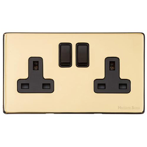 Vintage Range Unlacquered Polished Brass Switches & Sockets, XUL - Double Socket (13 Amp) by Heritage Brass By M-Marcus