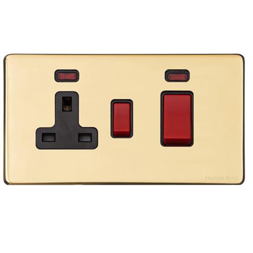 Vintage Range Unlacquered Polished Brass Switches & Sockets, XUL - 45A Cooker Unit + 13A Socket by Heritage Brass By M-Marcus