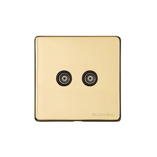 Vintage Range Polished Brass Switches & Sockets, X01 - TV/FM Diplexed Socket by Heritage Brass By M-Marcus