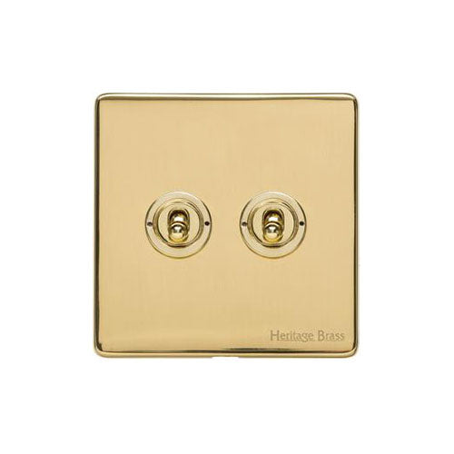 Vintage Range Polished Brass Switches & Sockets, X01 - 2 Gang Toggle Switch by Heritage Brass By M-Marcus