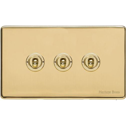 Vintage Range Polished Brass Switches & Sockets, X01 - 3 Gang Toggle Switch by Heritage Brass By M-Marcus
