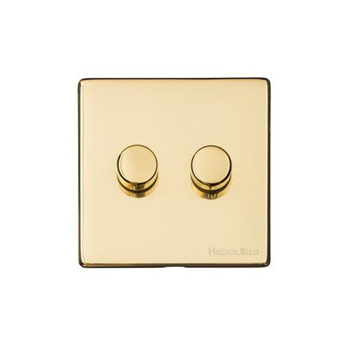 Vintage Range Polished Brass Switches & Sockets, X01 - 2 Gang Dimmer 400 watts (Compatible with halogen/ incandescent bulbs) by Heritage Brass By M-Marcus