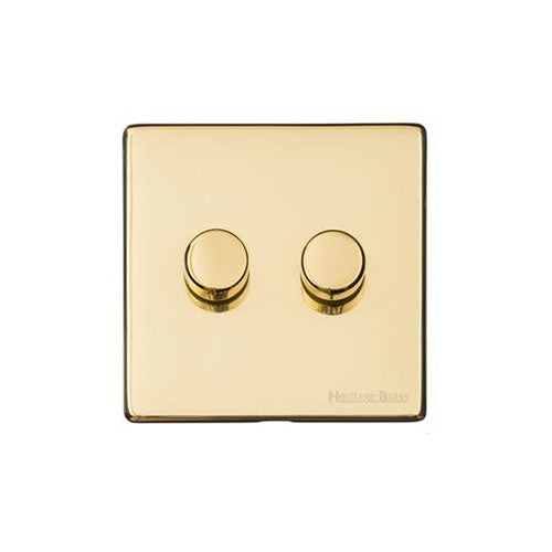 Vintage Range Polished Brass Switches & Sockets, X01 - 2 Gang TED Dimmer (Compatible with LED Lamps) by Heritage Brass By M-Marcus