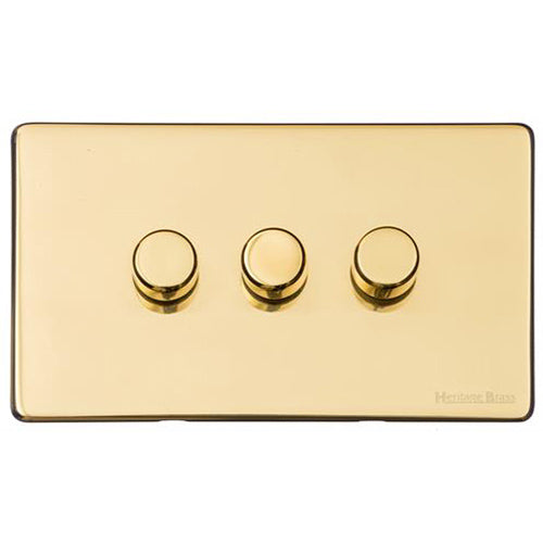 Vintage Range Polished Brass Switches & Sockets, X01 - 3 Gang Dimmer 250 watts (Compatible with halogen/ incandescent bulbs) by Heritage Brass By M-Marcus