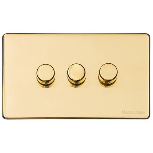 Vintage Range Polished Brass Switches & Sockets, X01 - 3 Gang TED Dimmer (Compatible with LED Lamps) by Heritage Brass By M-Marcus