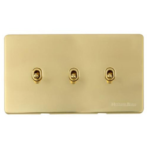 Vintage Range Polished Brass Switches & Sockets, X01 - 3 Gang Stockholm Toggle by Heritage Brass By M-Marcus