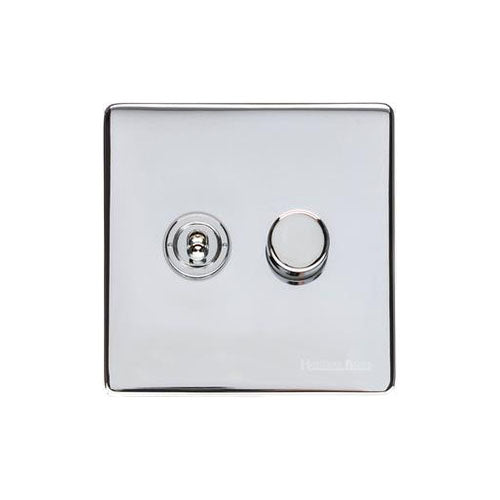 Vintage Range Polished Chrome Switches & Sockets, X02 - 2G Mixed Toggle Dimmer Switch 1xToggle 1xTED by Heritage Brass By M-Marcus