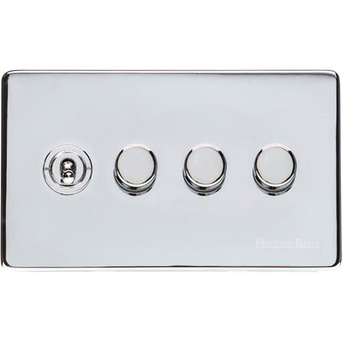Vintage Range Polished Chrome Switches & Sockets, X02 - 4G Mixed Toggle Dimmer Switch 1xToggle 3xTED by Heritage Brass By M-Marcus