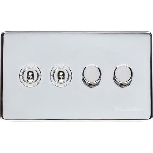 Vintage Range Polished Chrome Switches & Sockets, X02 - 4G Mixed Toggle Dimmer Switch 2xToggle 2xTED by Heritage Brass By M-Marcus
