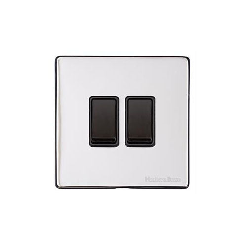 Vintage Range Polished Chrome Switches & Sockets, X02 - 2 Gang Rocker Switch by Heritage Brass By M-Marcus