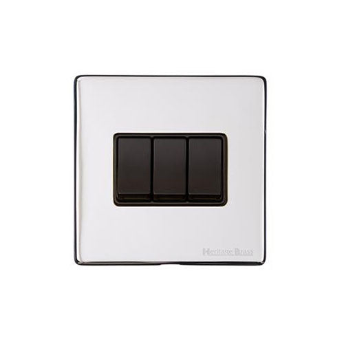 Vintage Range Polished Chrome Switches & Sockets, X02 - 3 Gang Rocker Switch by Heritage Brass By M-Marcus