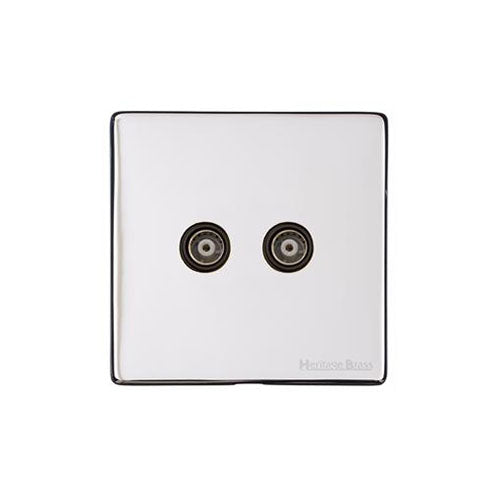 Vintage Range Polished Chrome Switches & Sockets, X02 - 2 Gang TV Coaxial Socket by Heritage Brass By M-Marcus