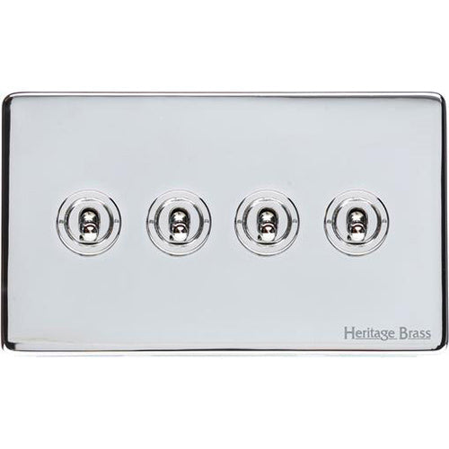 Vintage Range Polished Chrome Switches & Sockets, X02 - 4 Gang Toggle Switch by Heritage Brass By M-Marcus