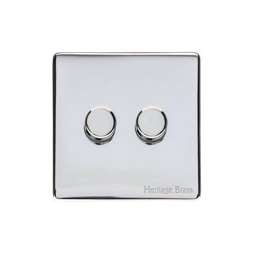 Vintage Range Polished Chrome Switches & Sockets, X02 - 2 Gang Dimmer 400 watts (Compatible with halogen/ incandescent bulbs) by Heritage Brass By M-Marcus
