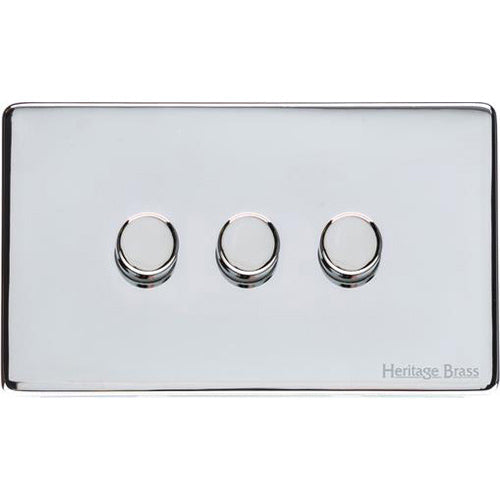 Vintage Range Polished Chrome Switches & Sockets, X02 - 3 Gang Dimmer 250 watts (Compatible with halogen/ incandescent bulbs) by Heritage Brass By M-Marcus