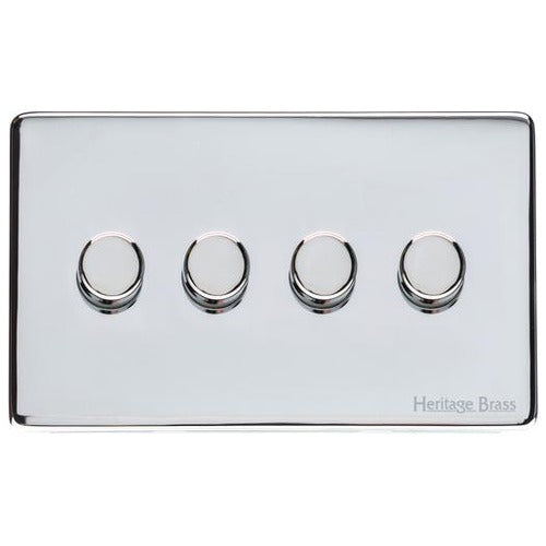 Vintage Range Polished Chrome Switches & Sockets, X02 - 4 Gang TED Dimmer (Compatible with LED Lamps) by Heritage Brass By M-Marcus