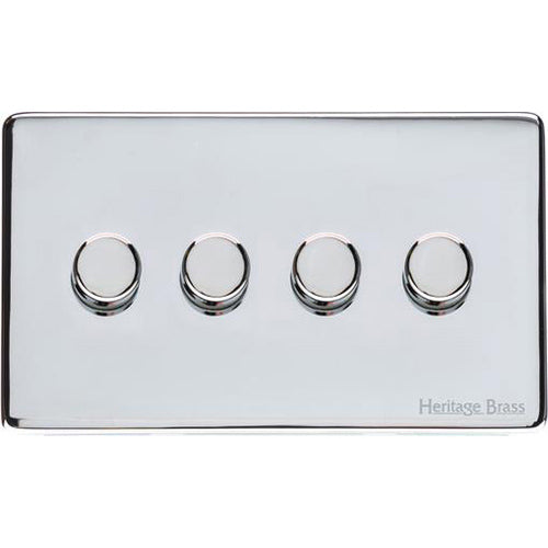 Vintage Range Polished Chrome Switches & Sockets, X02 - 4 Gang Dimmer 400 watts(Compatible with halogen/ incandescent bulbs) by Heritage Brass By M-Marcus