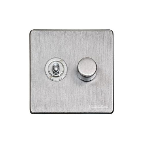 Vintage Range Satin Chrome Switches & Sockets, X03 - 2G Mixed Toggle Dimmer Switch 1xToggle 1xTED by Heritage Brass By M-Marcus