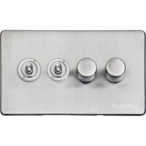 Vintage Range Satin Chrome Switches & Sockets, X03 - 4G Mixed Toggle Dimmer Switch 2xToggle 2xTED by Heritage Brass By M-Marcus