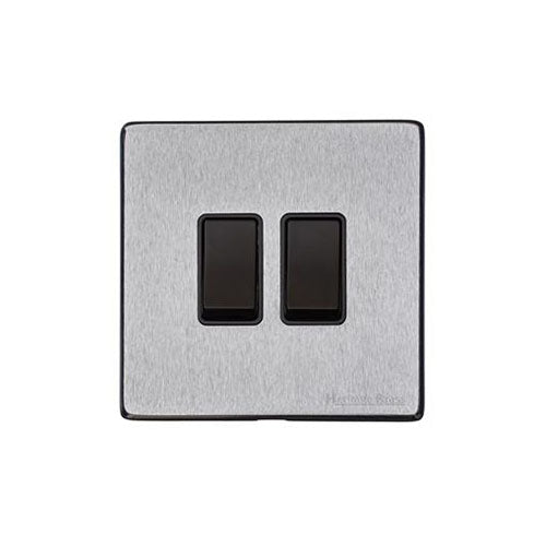 Vintage Range Satin Chrome Switches & Sockets, X03 - 2 Gang Rocker Switch by Heritage Brass By M-Marcus