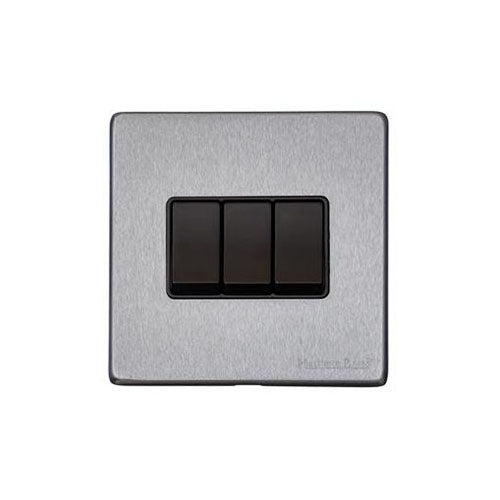 Vintage Range Satin Chrome Switches & Sockets, X03 - 3 Gang Rocker Switch by Heritage Brass By M-Marcus