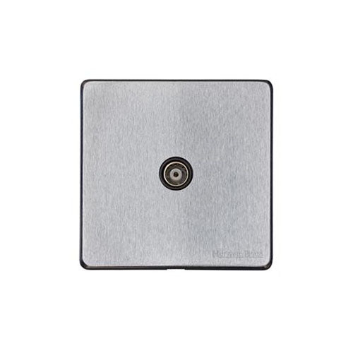 Vintage Range Satin Chrome Switches & Sockets, X03 - 1 Gang Non-Isolated TV Coaxial Socket by Heritage Brass By M-Marcus