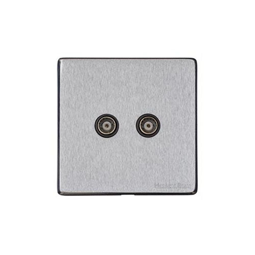 Vintage Range Satin Chrome Switches & Sockets, X03 - 2 Gang TV Coaxial Socket by Heritage Brass By M-Marcus