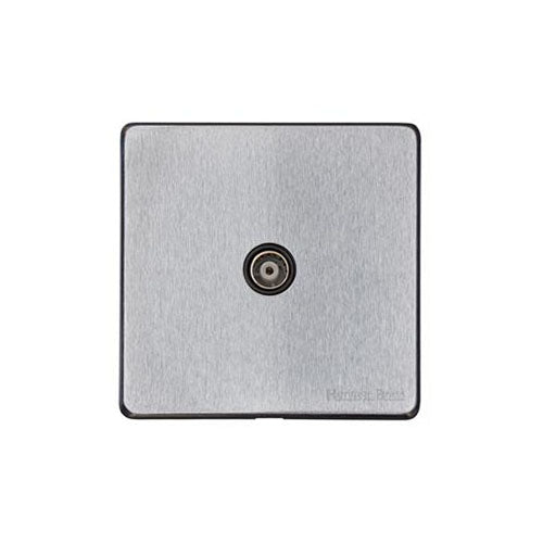Vintage Range Satin Chrome Switches & Sockets, X03 - 1 Gang Isolated TV Coaxial Socket by Heritage Brass By M-Marcus
