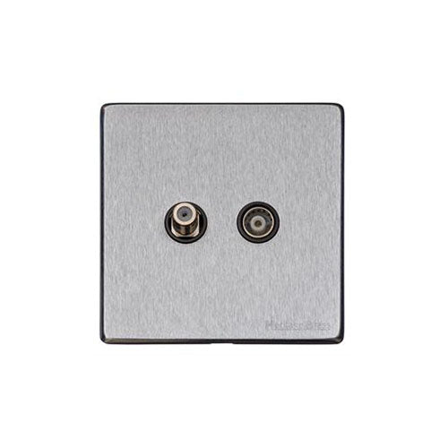 Vintage Range Satin Chrome Switches & Sockets, X03 - TV/Satellite Socket by Heritage Brass By M-Marcus