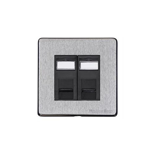 Vintage Range Satin Chrome Switches & Sockets, X03 - 2 Gang Secondary Line Socket by Heritage Brass By M-Marcus