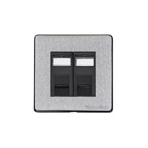 Vintage Range Satin Chrome Switches & Sockets, X03 - 2 Gang CAT6 by Heritage Brass By M-Marcus