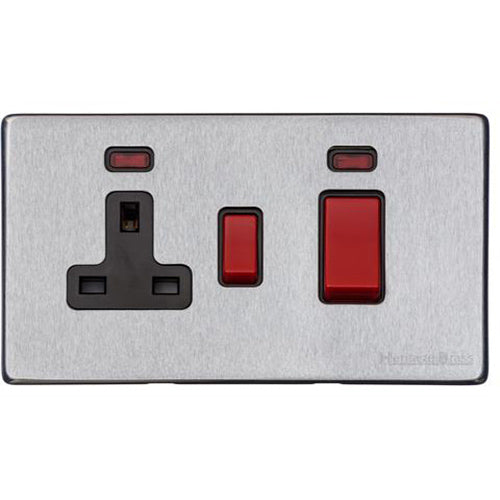 Vintage Range Satin Chrome Switches & Sockets, X03 - 45A Cooker Unit + 13A Socket by Heritage Brass By M-Marcus