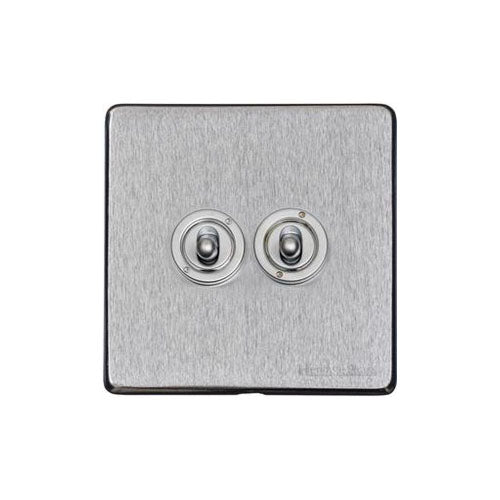 Vintage Range Satin Chrome Switches & Sockets, X03 - 2 Gang Toggle Switch by Heritage Brass By M-Marcus