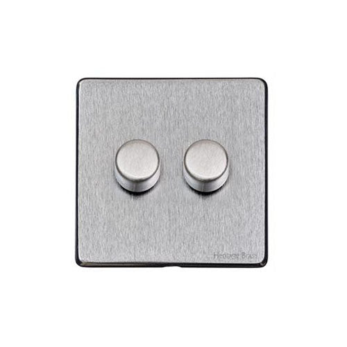 Vintage Range Satin Chrome Switches & Sockets, X03 - 2 Gang TED Dimmer (Compatible with LED Lamps) by Heritage Brass By M-Marcus