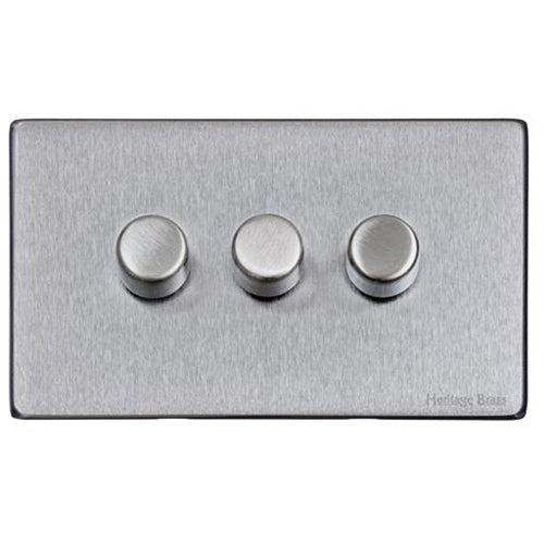 Vintage Range Satin Chrome Switches & Sockets, X03 - 3 Gang Dimmer 250 watts (Compatible with halogen/ incandescent bulbs) by Heritage Brass By M-Marcus