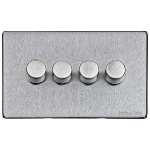 Vintage Range Satin Chrome Switches & Sockets, X03 - 4 Gang TED Dimmer (Compatible with LED Lamps) by Heritage Brass By M-Marcus