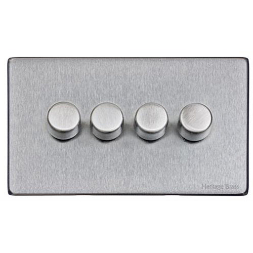 Vintage Range Satin Chrome Switches & Sockets, X03 - 4 Gang Dimmer 400 watts(Compatible with halogen/ incandescent bulbs) by Heritage Brass By M-Marcus