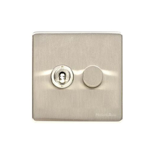 Vintage Range Satin Nickel Switches & Sockets, X05 - 2G Mixed Toggle Dimmer Switch 1xToggle 1xTED by Heritage Brass By M-Marcus