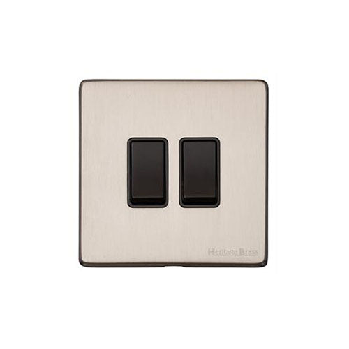 Vintage Range Satin Nickel Switches & Sockets, X05 - 2 Gang Rocker Switch by Heritage Brass By M-Marcus