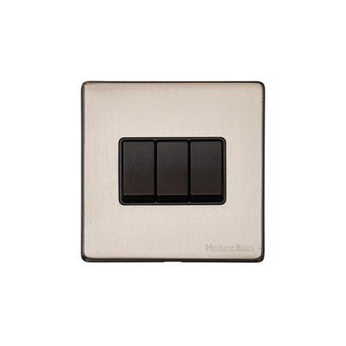 Vintage Range Satin Nickel Switches & Sockets, X05 - 3 Gang Rocker Switch by Heritage Brass By M-Marcus