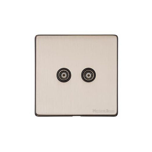 Vintage Range Satin Nickel Switches & Sockets, X05 - 2 Gang TV Coaxial Socket by Heritage Brass By M-Marcus
